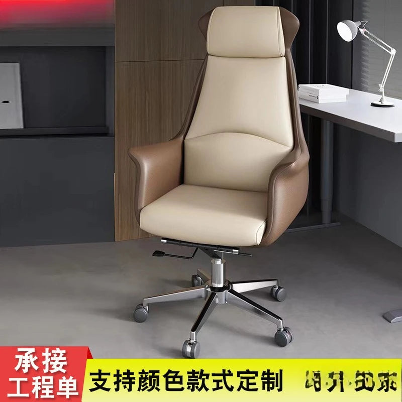 Boss Bürostuhl mit hoher Rückenlehne aus Leder – Drehbarer Executive Office Chair im Light-Luxury Stil für Büro, Studium & Meetings