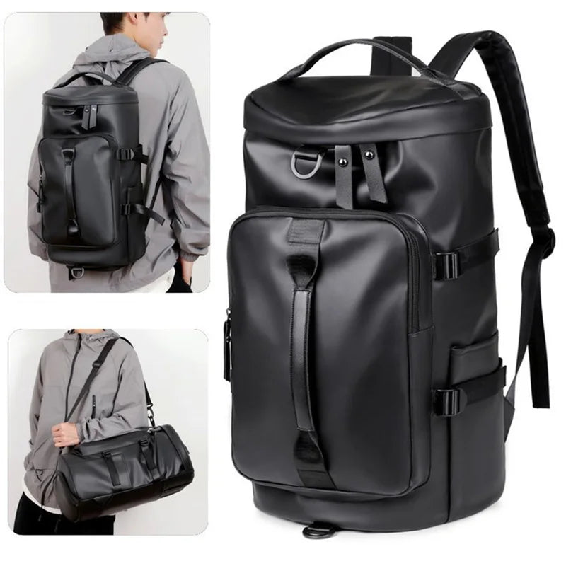 Gym Travel Backpack aus Kunstleder – Vielseitige Unisex Sport- & Reisetasche mit Schuhfach, wandelbarer Fitness Weekender & Schultertasche