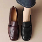 Classic Loafers Damen – Echtes Rindsleder, Quadratische Zehen, Slip-On Retro Pumps, Handgefertigte Freizeitschuhe Größe 40