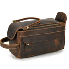 Hochwertige Kleine Reise-Kosmetiktasche aus Crazy Horse Leder – Vintage Leder Wash- &amp; Make-up Bag para hombres 