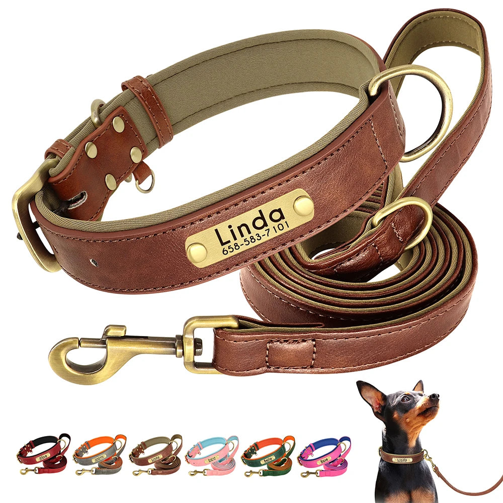 Customized Leder-Hundehalsband & Leinen-Set – Weiches, Gepolstertes Leder für Kleine, Mittelgroße und Große Hunde mit Kostenloser Gravur