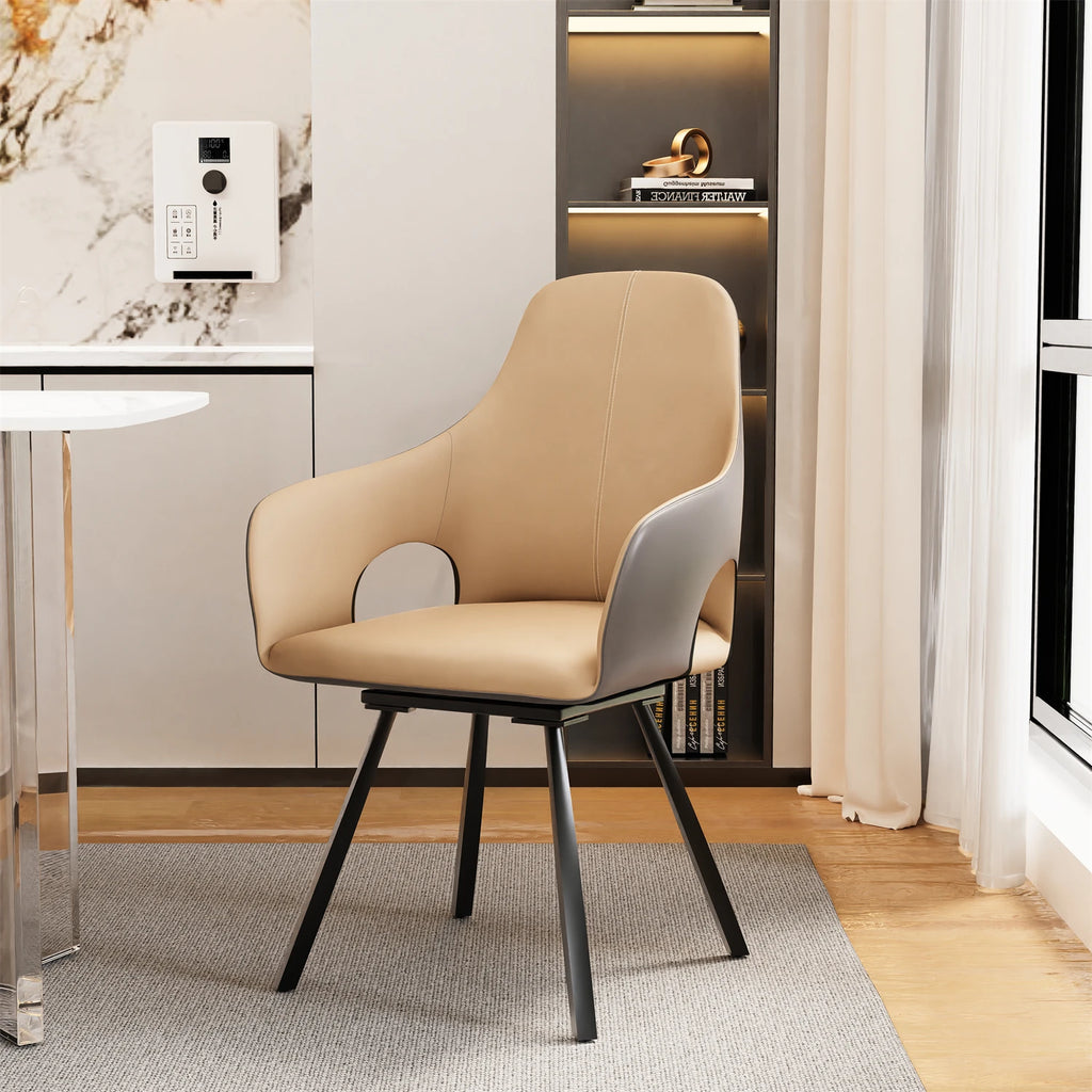 2er Set Drehbare Esszimmerstühle mit Armlehnen – Moderne Polsterstühle aus Mikrofaser-Kunstleder mit hoher Rückenlehne für Küche & Wohnzimmer