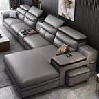 Smartes Leder-Ecksofa aus Rindsleder mit kabellosem Laden & Audio – Modernes Designer Sofa mit Massagefunktion und Stauraum