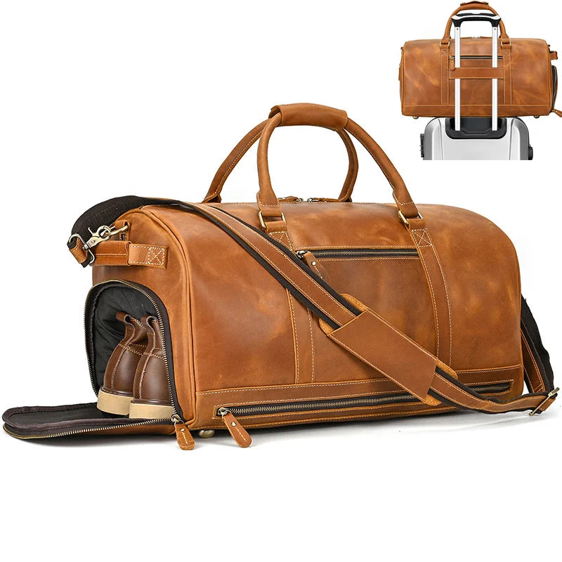 Newsbirds Crazy Horse Bolsas de cuero para hombres – Bolsa de lona vintage grande con fach/trockenfach y zapatos de cuero en cada uno