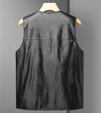 Herren Motorrad Weste aus PU-Leder – Warme Winter Lederweste mit Fleece-Futter, V-Ausschnitt & Knopfleiste, ärmellos