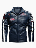 Herren Motorrad Racing Jacke aus PU-Leder – Bikerjacke mit Stehkragen, Patchwork-Design & Reißverschluss für Herbst & Winter