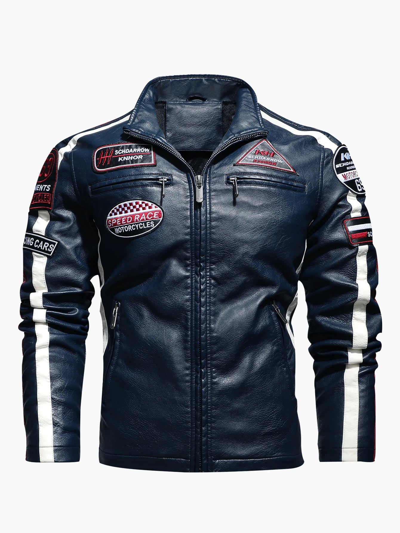 Herren Motorrad Racing Jacke aus PU-Leder – Bikerjacke mit Stehkragen, Patchwork-Design & Reißverschluss für Herbst & Winter