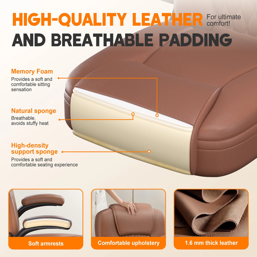 Daccormax Multifunctional Office Chair, Premium Leather Executive Chair, Comfortable Headrest and Armrests, Breathable Backrest.