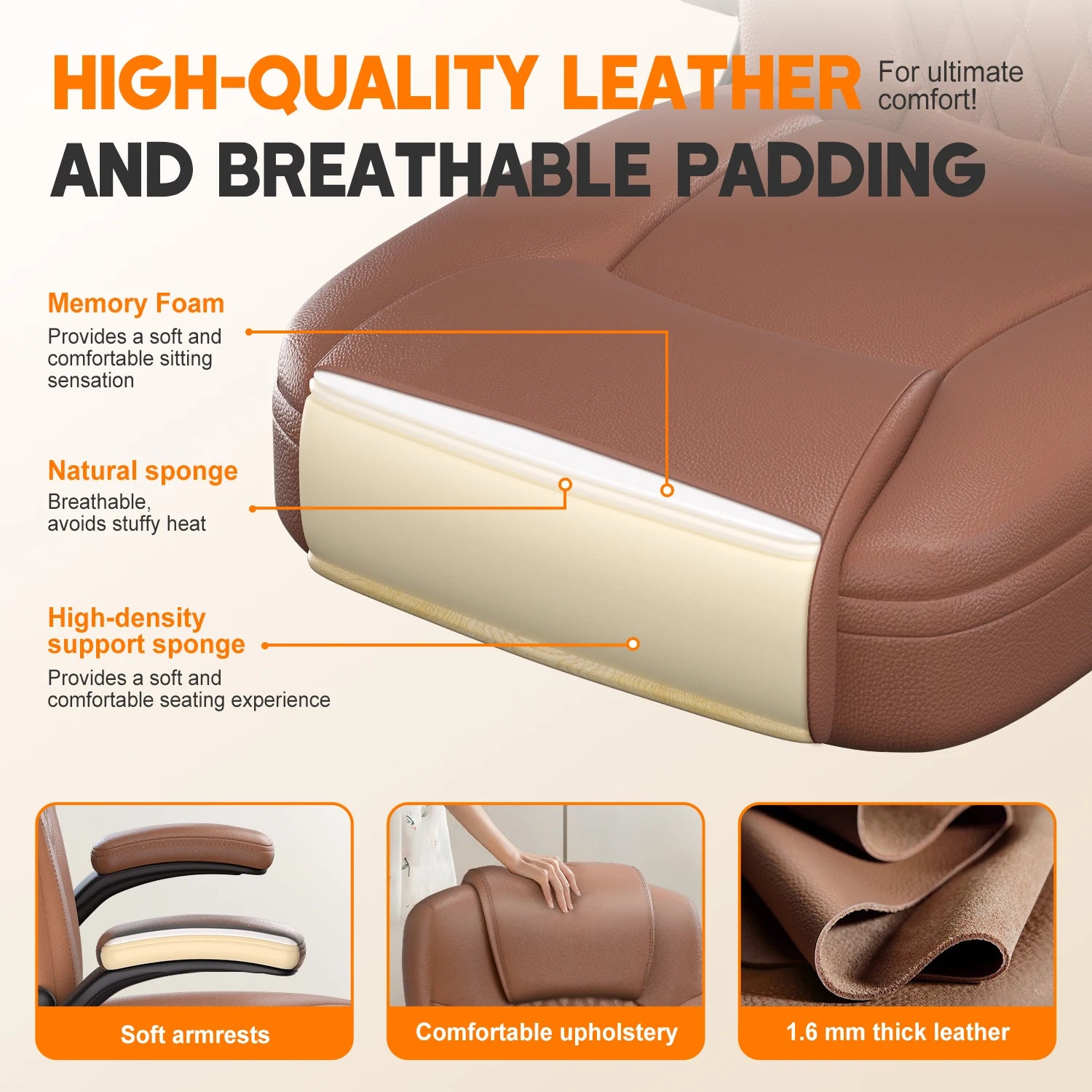 Daccormax Multifunctional Office Chair, Premium Leather Executive Chair, Comfortable Headrest and Armrests, Breathable Backrest.