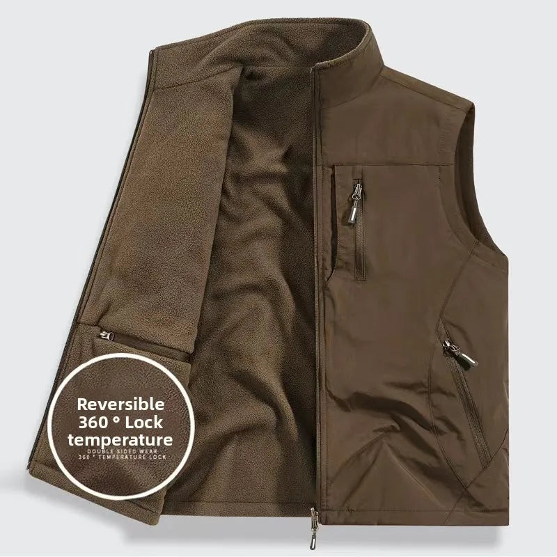 Herren Lederweste für Herbst & Winter – Winddichte, warme Outdoor Weste mit weichem Plüschfutter, komfortable Freizeit- & Sportweste