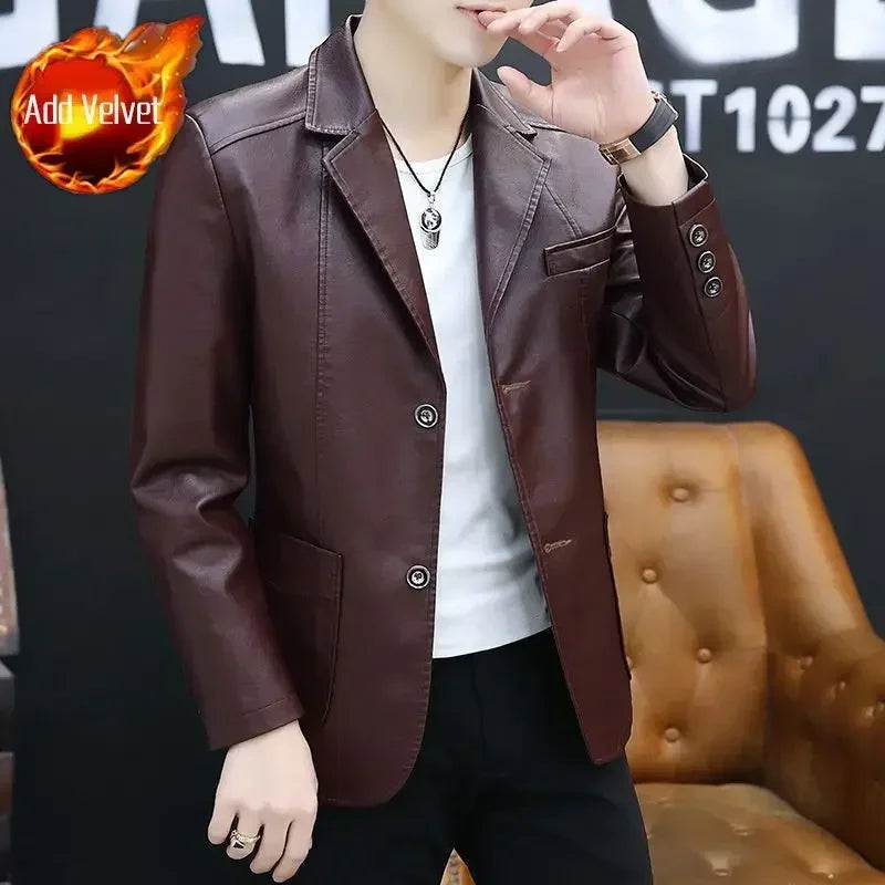 Herren Lederblazer im Korean Style – Eleganter Frühlings- & Herbstblazer für modebewusste Gentlemen