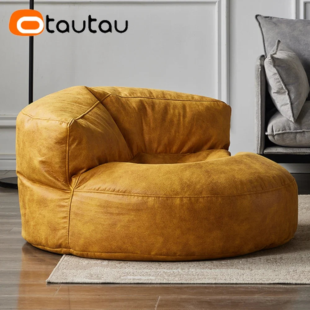 Großer Pouf Sofa Bezug in Lederoptik 100 cm – Beanbag Hülle für Sitzsack, Lounge Sessel & Ottoman, Retro Design ohne Füllung