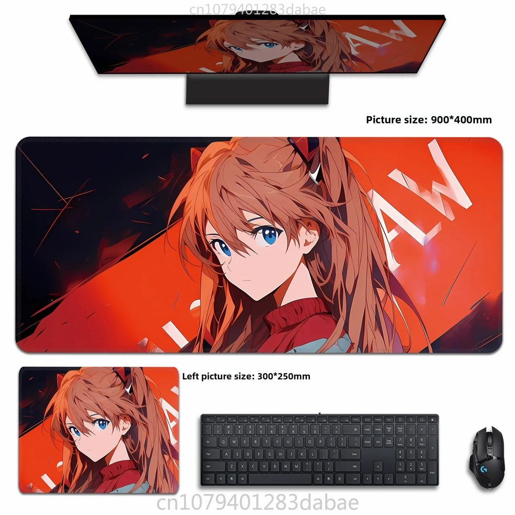 Asuka Langley XXL Anime Tapis de souris en cuir PU – Tapis de souris de jeu étanche au design Neon Genesis Evangelion