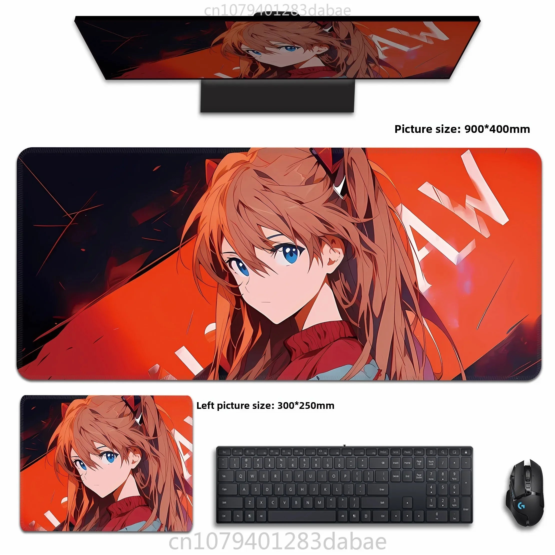 Asuka Langley XXL Anime Schreibtischunterlage aus PU Leder – Wasserdichtes Gaming Mouse Pad im Neon Genesis Evangelion Design