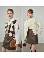 FSLE Damen Lederrock in Braun – Eleganter High-Waist Minirock im A-Line Schnitt, Office-Style Winterrock für stilvolle Business-Looks