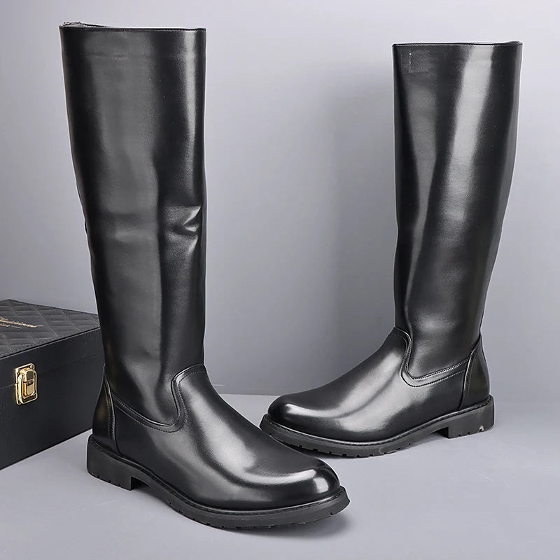 RAINTAKI Herren High-Top Leder Boots – Motorrad- & Streetstyle Ankle Boots, Echtes Rindsleder, Runde Zehen, Größen 37-46