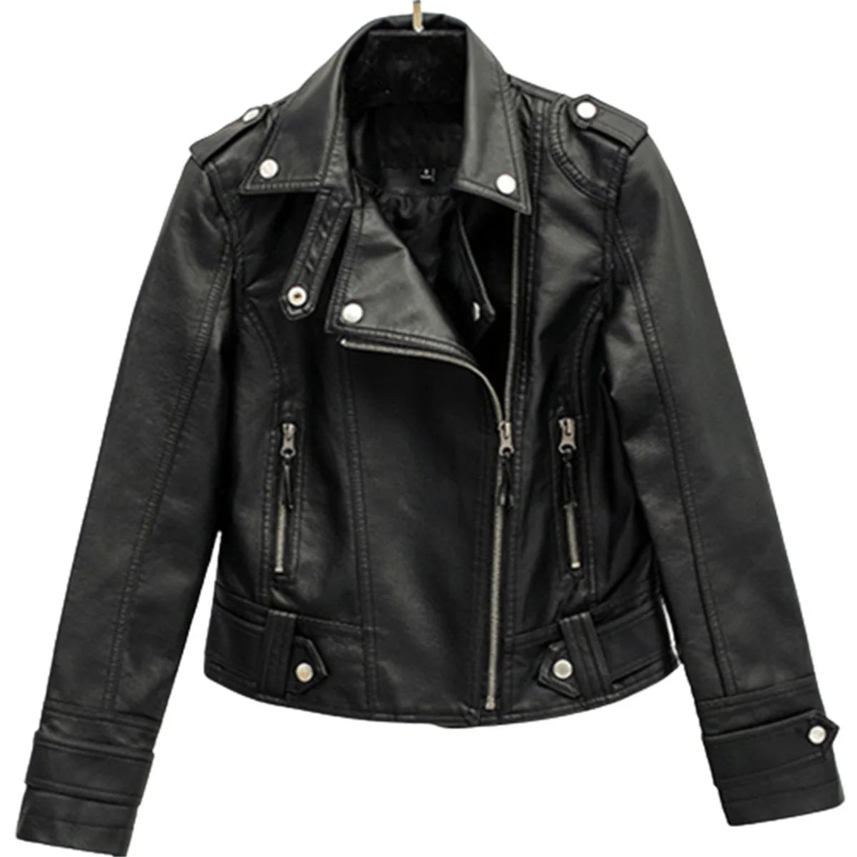 Veste en cuir pour femme dans le style motard – Kurze Streetwear Jacke mit Reverskragen &amp; Reißverschluss, Herbst/Winter 2024 