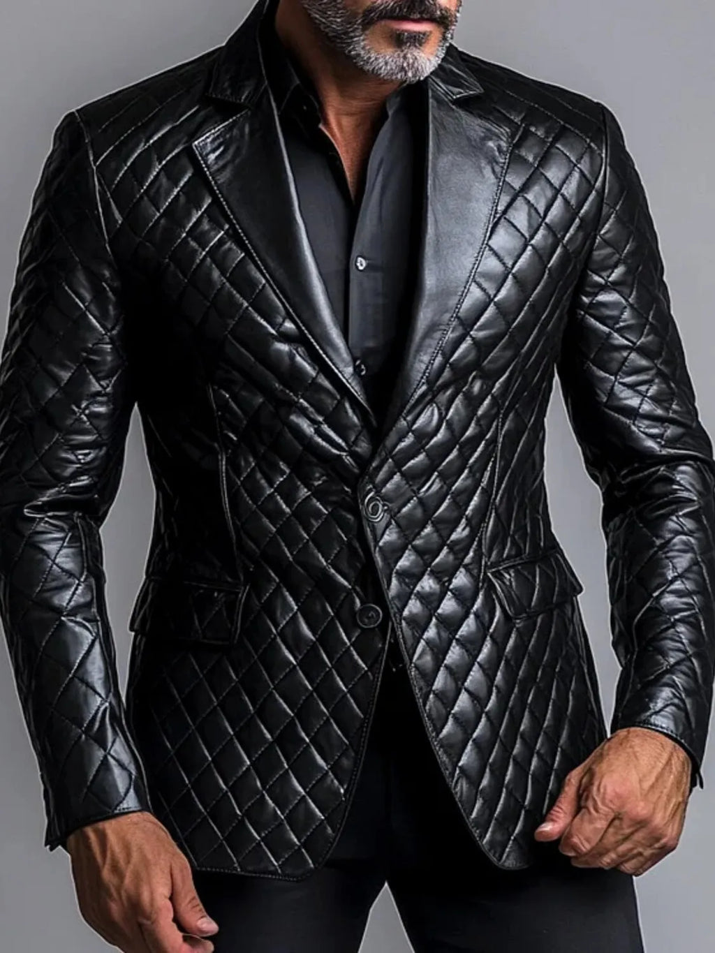 Herren PU-Leder Blazer mit Revers – Einreihige Business Jacke mit langen Ärmeln für Büro & Alltag, Herbst & Winter