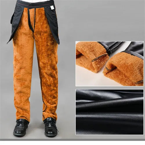 Herren High-Waist PU Lederhose – Stretch Biker Hose, winddichte & warme Winter-Lederhose im geraden Schnitt (Gr. 29–42)