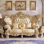 Elegantes Echtleder Sofa mit Massivholzrahmen – Luxuriöses Lounge Sofa im europäischen Stil für Wohnzimmer & Apartment