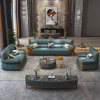 Canapé-lit nordique en cuir au design minimaliste – Canapé-lit modulaire en forme de L/U au canapé-lit avec meubles en bois massif