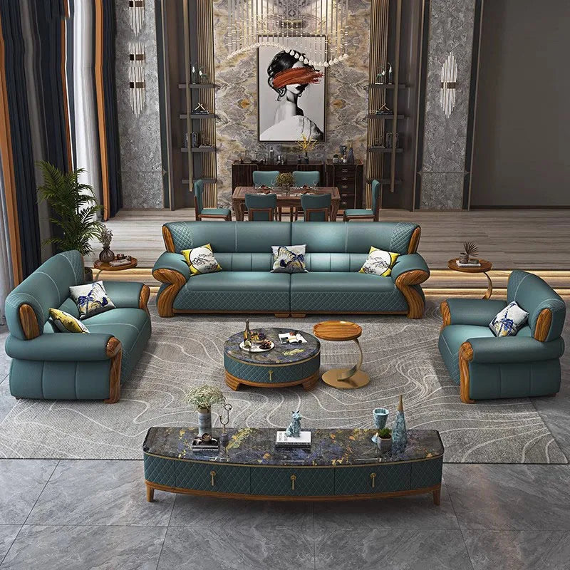 Canapé-lit nordique en cuir au design minimaliste – Canapé-lit modulaire en forme de L/U au canapé-lit avec meubles en bois massif