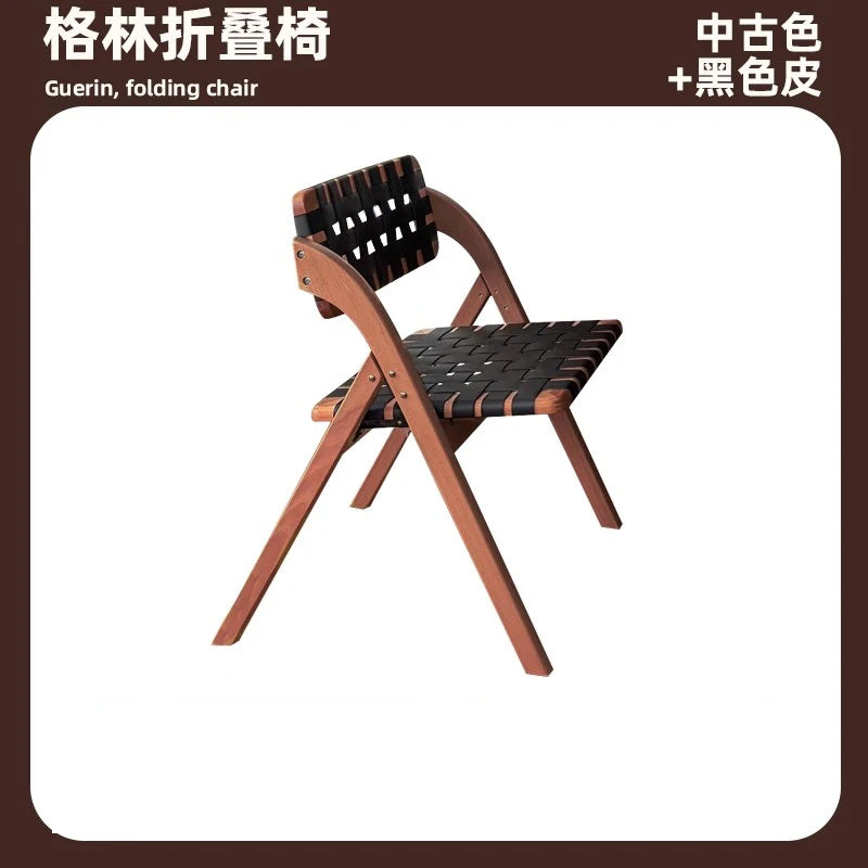 MOMO Retro Esszimmerstuhl aus Massivholz & Sattelleder – Klappbarer Designerstuhl im Wabi-Sabi Stil aus Eiche