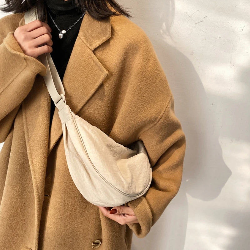 Solide Damen Nylon Schultertasche – Sac à main bandoulière en tissu polaire pour voyage et voyage 