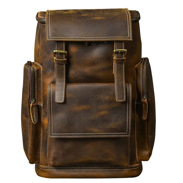 MUNUKI Vintage Crazy Horse Leder Rucksack Herren – Großer Kletter- &amp; Hiking-Rucksack aus echtem Rindsleder (Modell M-814) 