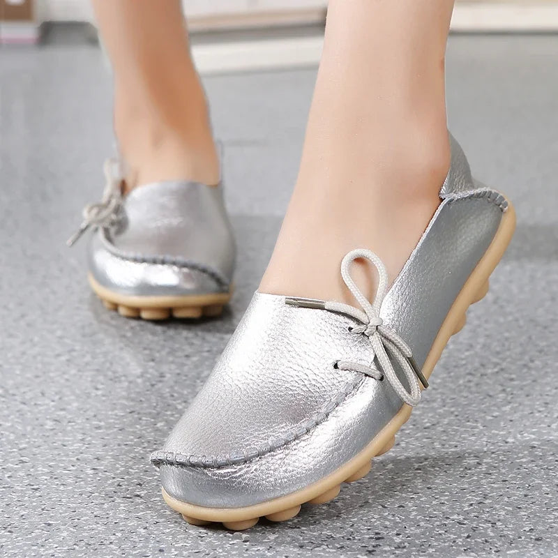 YBQJOO Damen Flats – Slip-On Mokassins aus echtem Leder, runde Zehen, bequeme Loafers für Alltag, Pflege & Plus Size 33-50