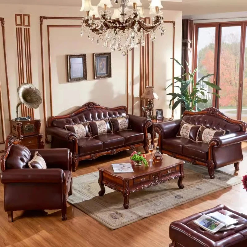 Luxuriöses Europa Ledersofa für Wohnzimmer – U-förmiges Designer-Sofa aus echtem Rindsleder & Massivholz im skandinavischen Stil