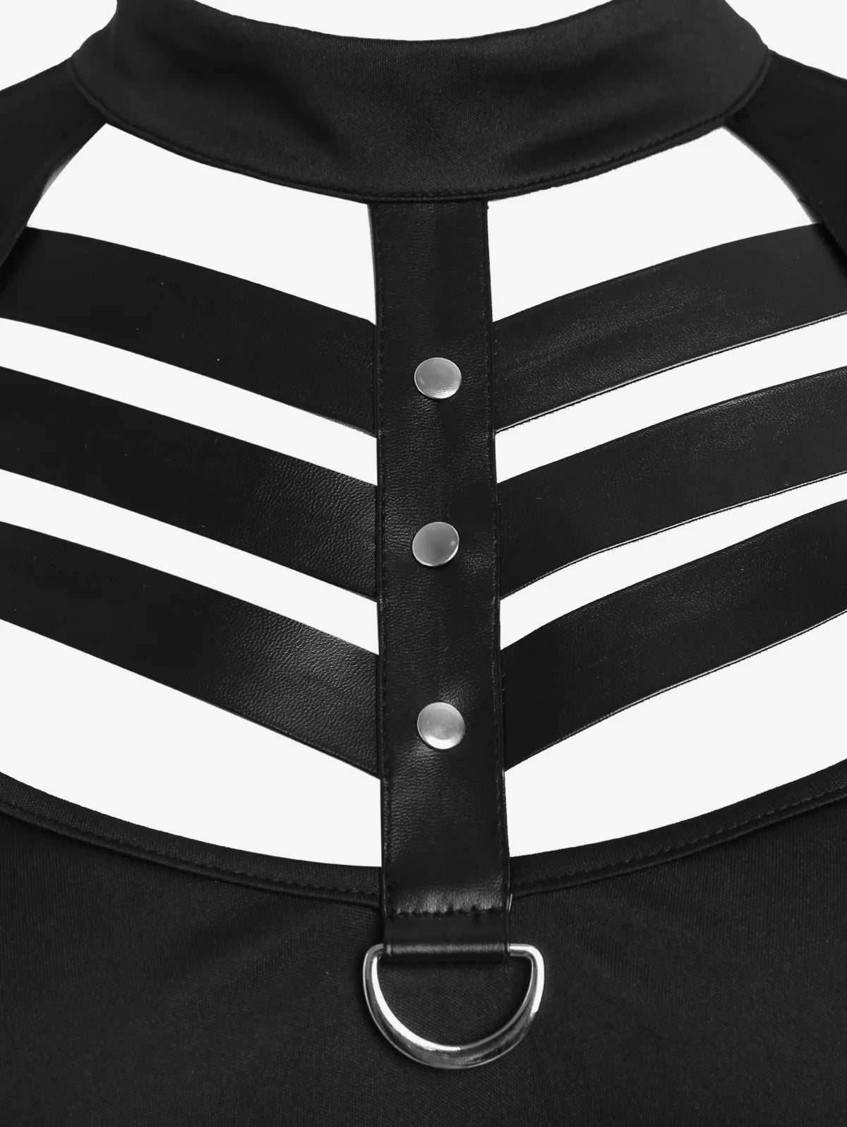 Gothic Plus Size Minikleid mit PU-Leder-Panels – A-Linien Kleid mit D-Ring, Cut-Outs & hoher Elastizität bis 5XL