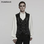 PUNK RAVE Herren Gothic Lederweste – Jacquard Lapel Waistcoat mit Fledermaus-Saum, Edle Slim Fit Weste für Party & Dark Fashion
