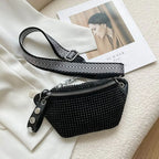 Damen PU Leder Gürteltasche – Designer Hüfttasche, Diamond Fanny Pack, Crossbody- & Chest Bag mit Kettenriemen