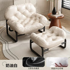 Moderner Leder-Relaxsessel mit Armlehnen & Fußhocker – Minimalistischer Single Sofa Chair in Weiß für Wohnzimmer, Balkon & Meditation