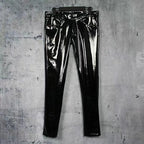 Pantalones de cuero de PU para hombre, corte ceñido, pantalones elásticos de estilo rockero y urbano, pantalones negros de motorrad y club para todo el día y el invierno.
