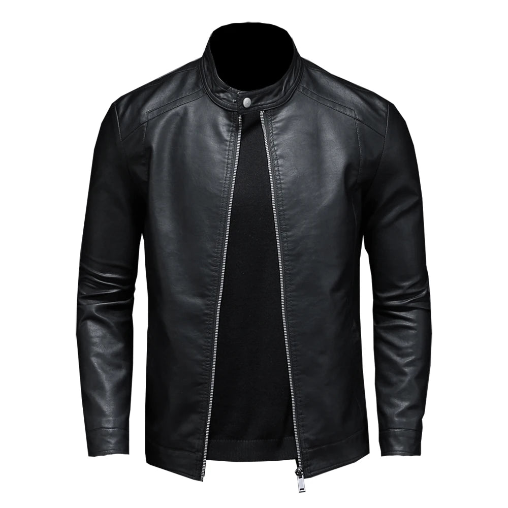 Herren PU Lederjacke mit Stehkragen – Slim Fit Motorradjacke im Casual Biker-Stil für Frühling & Herbst