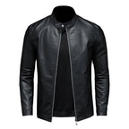 Herren PU Lederjacke mit Stehkragen – Slim Fit Motorradjacke im Casual Biker-Stil für Frühling & Herbst