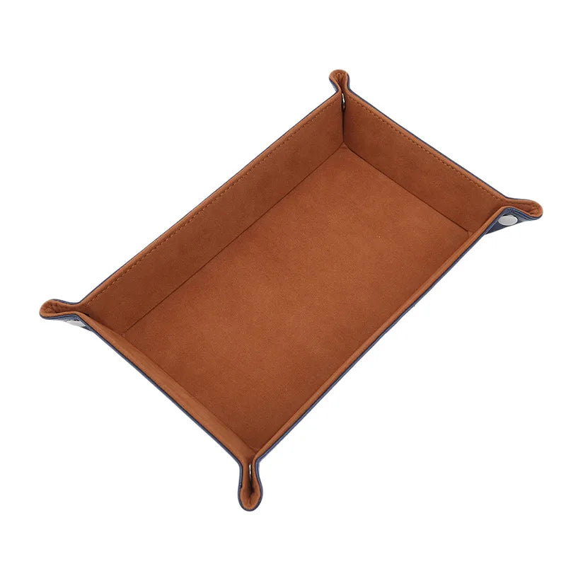 Rechteckige PU Leder Ablageschale mit Samt – Faltbares Storage Tray & Dice Tray für Schlüssel, Geldbörse, Münzen & Spiele