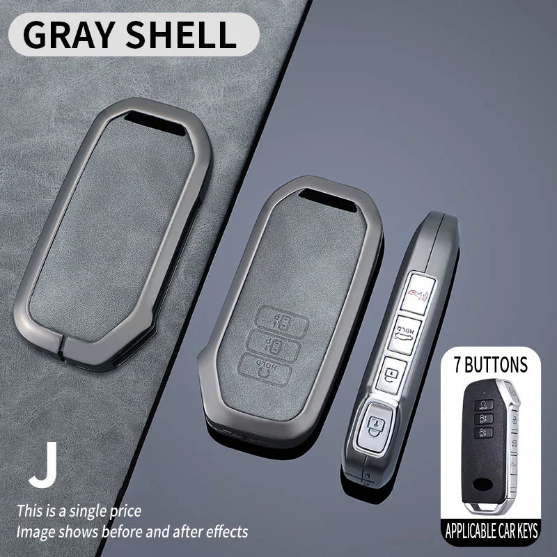 Premium Autoschlüssel Hülle aus Zinklegierung & Leder (7 Tasten) für Kia – Key Case Cover für Sportage 2024, Niro Hybrid, Sorento MQ4, EV6 GT-Line & K8 V6