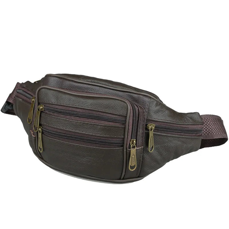 MOONBIFFY 2024 Echtleder Bauchtasche – Wasserdichte Fanny Pack & Chest Bag, Sportliche Hip Bag mit Reißverschluss und Anti-Diebstahl-Funktion