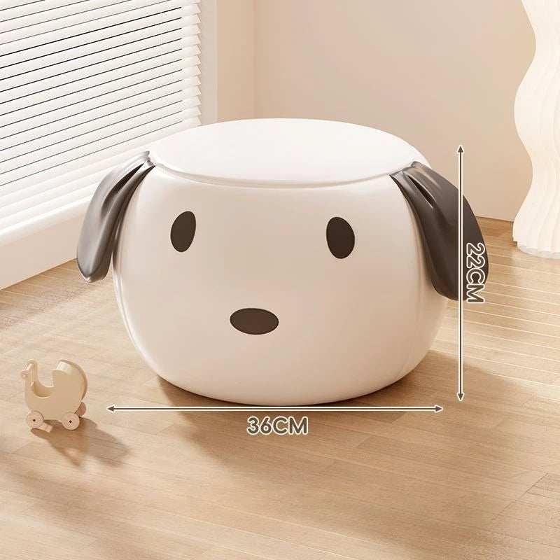 Cartoon Hund Lederhocker – Weicher Sitzhocker & Schuhwechselstuhl aus atmungsaktivem PU-Leder für Wohnzimmer