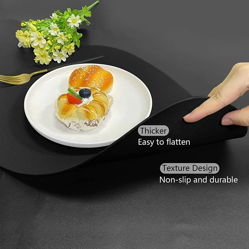 Schwarzes Platzset & Untersetzer Set aus Kunstleder – Runde & ovale Tischsets, wasserfest & hitzebeständig | Elegante Tischdeko für Zuhause & Weihnachten