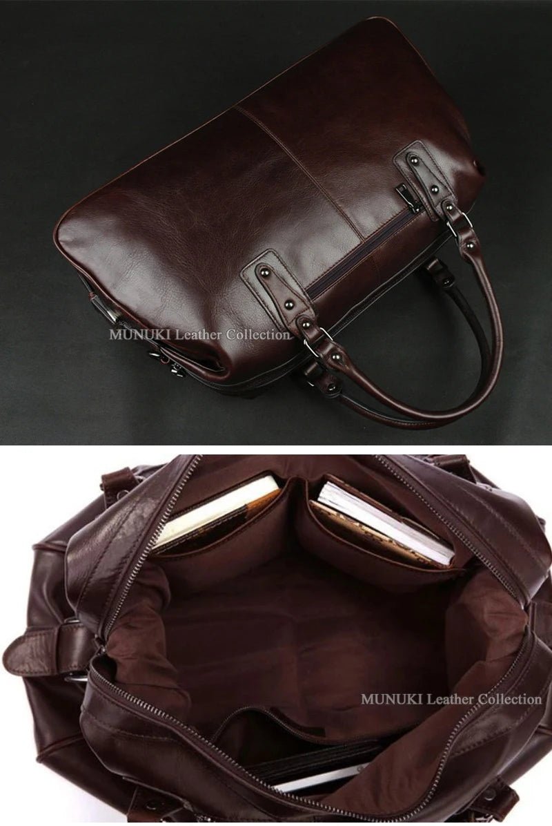 MUNUKI Hochwertige Leder Reisetasche für Herren – Große Duffel Bag aus echtem Rindsleder als Tote-, Schulter- & Wochenendtasche