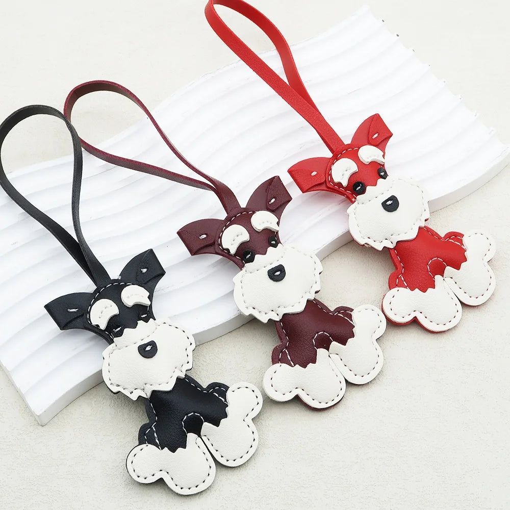 Creativer Schnauzer Schlüsselanhänger aus PU-Leder – Niedlicher Hunde-Keychain mit Karabiner &amp; Metallring als Taschen- und Autoanhänger Geschenkidee