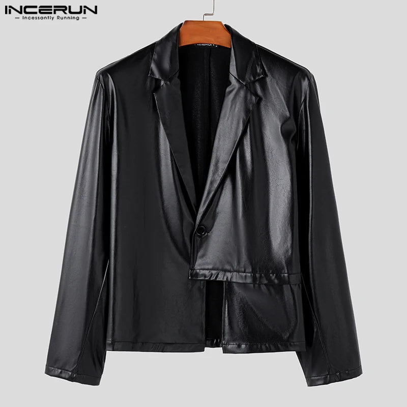 INCERUN Herren PU-Leder Blazer 2025 – Estilo coreano Sakko mit asymmetrischem Saum, elegante blazer informal y de oficina en S-5XL 