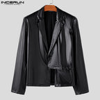 INCERUN Herren PU-Leder Blazer 2025 – Estilo coreano Sakko mit asymmetrischem Saum, elegante blazer informal y de oficina en S-5XL 
