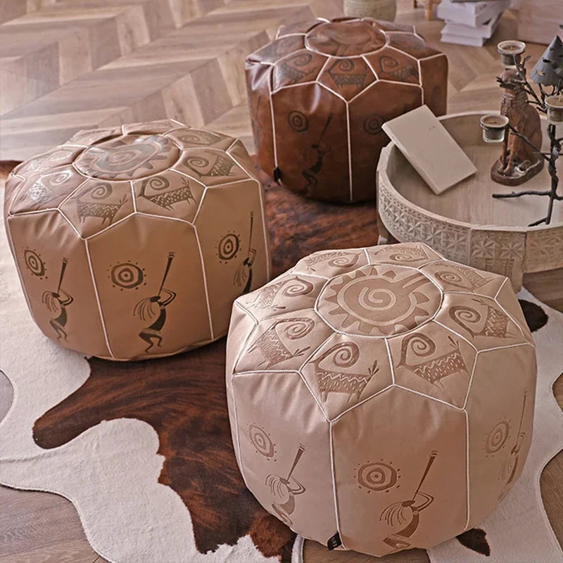 Handgefertigter marokkanischer Leder Pouf – Luxus Ottoman & Fußhocker aus echtem Ziegenleder, ungefüllt (53 × 35 cm)