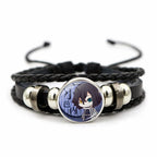 Demon Slayer™ Lederarmband mit Figuren-Charm – Tanjiro, Nezuko, Inosuke & Zenitsu | Verstellbares Fan-Armband mit Glasanhänger