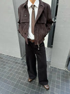 Mauroicardi Herren Faux Suede Lederjacke Braun – Kurze, weiche Designerjacke mit Umlegekragen & Reißverschluss für Frühling & Herbst